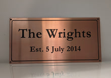 Engraved Copper Plaques with Personalised Text - Name Plaques - Custom House Signs - Custom Sizes Available - Solid Metal